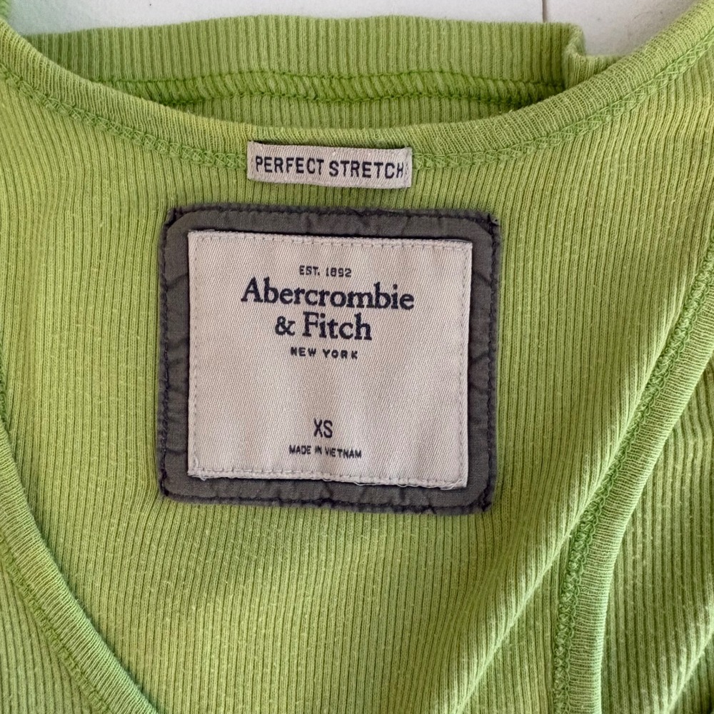 Abercrombie & Fitch Ribbed Tank Top Womens XS Lime Green Y2K Fitted Cami Tee - Picture 5 of 5